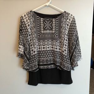 Coco Bianca Blouse Geometric Print Top Flowy Black